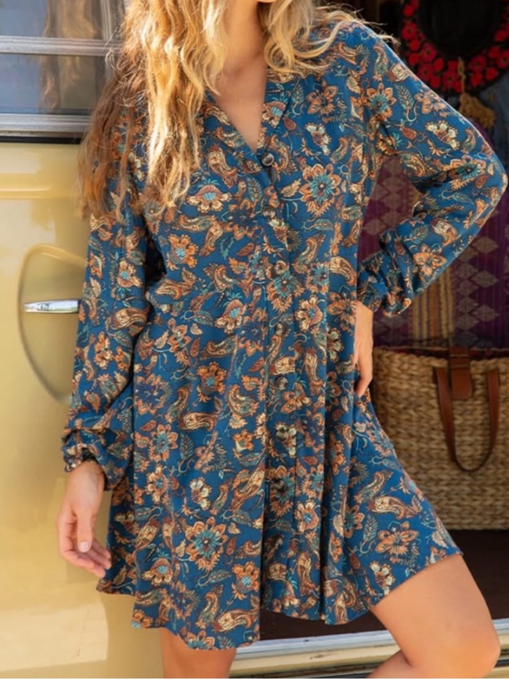New Natural Life Ansley Boho Floral Dress Long Sleeve
